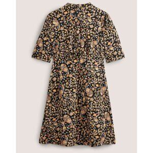 Boden Boho Jersey Mini Dress Womens 14R Black Wild Flower Paisley Print